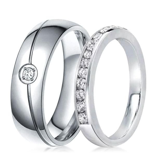 HALF ETERNITY CHANNEL & PAVE ROUND COUPLE RINGS